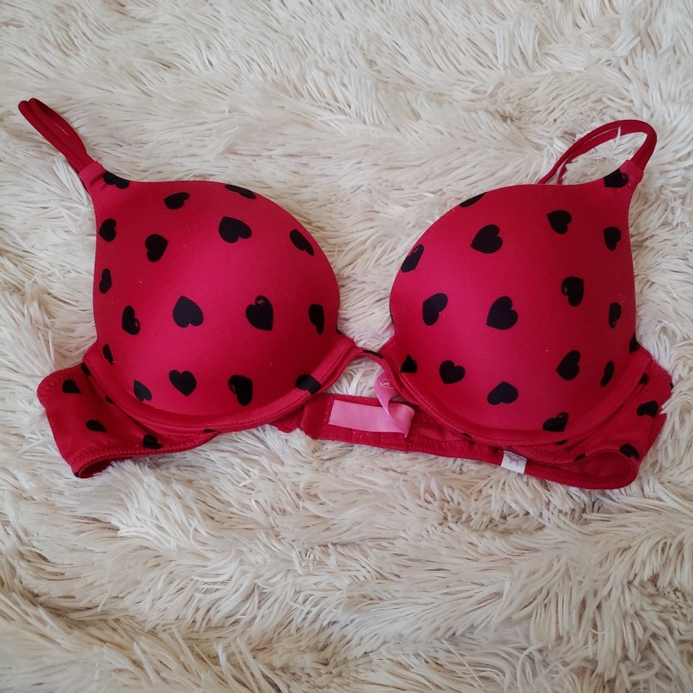 PINK red and black heart bra!